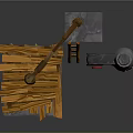 Rustic Decorative Ornament Set With Wooden Platform Ladder And Stone Structure