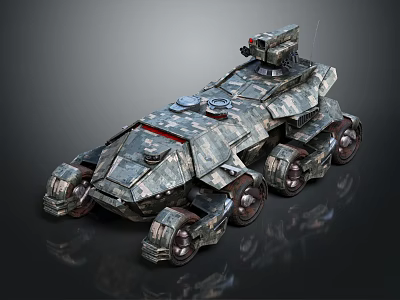 Armored Military Vehicle With Camouflage Exterior Multi Wheel Structure And Roof Mounted Weapon System 3d model