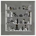 Decorative Ornament Set Display On Modern Interior Shelves With Various Sculptures And Vases