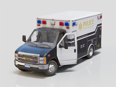 White And Black Police Car Model With Red Blue Lights And Doors 3d model