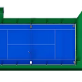 Roof Top Tennis Court Featuring Blue Playing Surface Fence And Lighting Poles For Outdoor Fitness