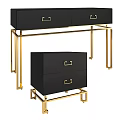 Modern Black Nightstand With Gold Metal Legs And Elegant Drawer Design