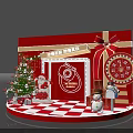 Red Themed Display Stand Featuring Wangwang Prosperity Decor Red Envelopes Gift Boxes And Checkerboard Floor 3d model