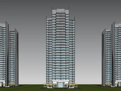 Modern High Rise Residential Buildings With Glass Curtain Walls And Landscaped Ground 3d model