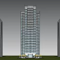 Modern High Rise Residential Buildings With Glass Curtain Walls And Landscaped Ground