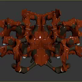 Red Abstract Mechanical Structure With Multiple Sculptural Components And Intricate Design 3d model
