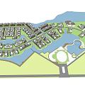 Scenic Waterfront Hotel Buildings With Resort Layout Green Spaces And Water Views