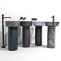 Modern Pedestal Washbasins In Marble Finish Dark Green Black Purple With Black Faucets