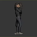 Woman Front Back View Wearing Black Top Blue Jeans White Sneakers on Gray Background