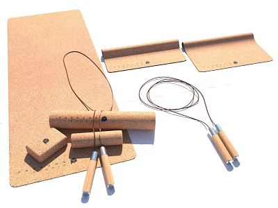 Cork Sports Equipment Including Yoga Mat Jump Rope And Yoga Blocks 3d model