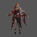 Woman With Red Hood Long Blonde Hair In Red And Black Outfit Holding Two Swords