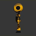 Worn Yellow And Black Robot Figure With Rusty Details And 3D Rendered Design