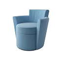 Cozy Blue Upholstered Modern Round Single Sofa with Curved Back and Side Stool 3d model