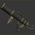 Antique Vintage Brass Telescope With Black Metal Stand And Golden Accents