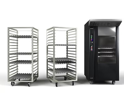 Commercial Kitchen Appliances With Multi Tiered Mobile Stainless Steel Racks And Baking Equipment 3d model
