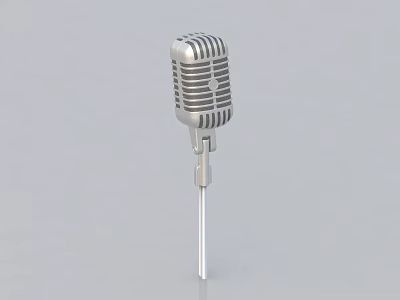Retro Silver Microphone With Metal Mesh Stand For Headphones And Speakers 3d model