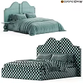 Modern White Kids Bed with Stylish Headboard and Soft Bedding Including Striped Blanket