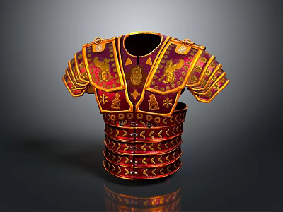 Red And Gold Armor Inspired Decorative Ornament Set With Intricate Patterns 3d model