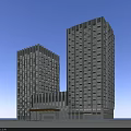 Modern Twin High Rise Hotel Building With Glass Facade And Vertical Architectural Lines