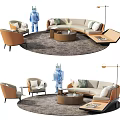 Modern Beige Curved Sofa And Coffee Table Set With Throw Pillows Round Wooden Table And Rug
