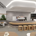 Lucky Coffee Cafe Modern Interior With Bookshelves Round Wooden Tables Chairs And White Pendant Lights
