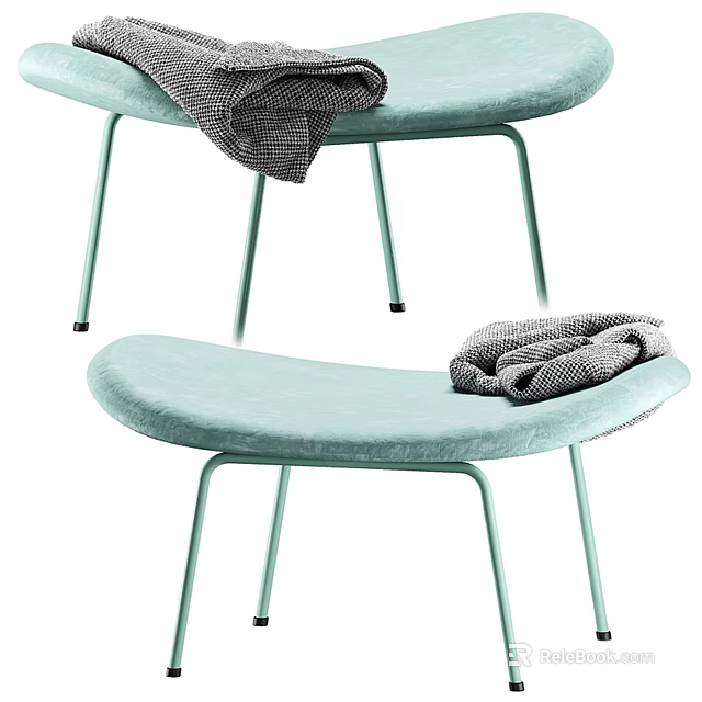 Light Green Padded Stool With Metal Legs And Gray Cloth Placed On Seat 3d model 