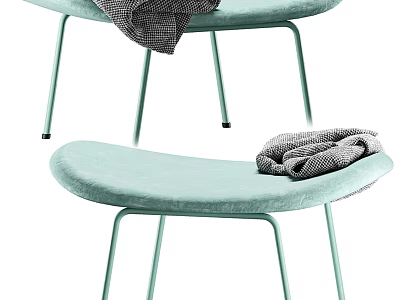 Light Green Padded Stool With Metal Legs And Gray Cloth Placed On Seat 3d model