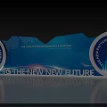 Modern Blue Background Wall With City Skyline And Circular Patterns Promoting New Future 3d model