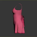 Pink Spaghetti Strap V Neck Dress With Lace Trim Hem And Back Bow Detail