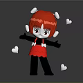 Cute Red Hair Cartoon Game Character In Red Dress With Open Arms And Floating Hearts