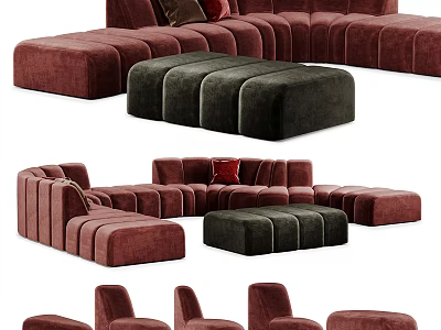 Modern Modular Sectional Sofa With Cozy Upholstered Seats And Matching Ottomans 3d model