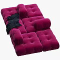 Multi Seater Sofa in Pink and Orange Velvet with Tufted Design Throw Blanket and Cushion