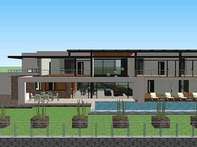 Modern Detached Villa With Swimming Pool Terrace And Outdoor Furniture In Landscaped Garden 3d model