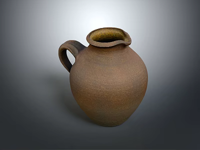 Handcrafted Brown Ceramic Pitcher With Curved Handle And Wide Opening 3d model