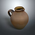 Handcrafted Brown Ceramic Pitcher With Curved Handle And Wide Opening 3d model