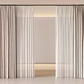 Double Layer Beige Curtains With White Sheer Panels For Modern Light Room Window 3d model