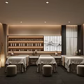 Chinese Style Beauty Hair Salon Interior With Wooden Display Shelves And Sofa