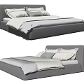 Modern Double Bed With Gray Upholstered Frame White Bedding And Soft Pillows 3d model
