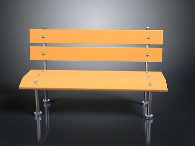 Wooden Bench With Metal Legs And Backrest Panels Fixed With Screws 3d model