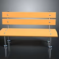 Wooden Bench With Metal Legs And Backrest Panels Fixed With Screws