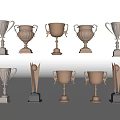 Various Gold And Silver Trophies And Medals In Different Styles On White Background