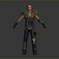 3D Male Character Wearing Spiked Shoulder Armor Leather Vest Knee Padded Pants And Tactical Gloves