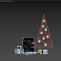 Modern Christmas Decoration Combination with Geometric Tree Golden Ornaments New Year Sign and Gift Boxes
