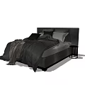 Modern Double Bed With Dark Headboard Dark Bedding Gray Blanket And Pillows 3d model
