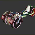Futuristic Three Wheeled Motorcycle With Spiked Wheels Black And Red Sleek Body Stylish Seat Design