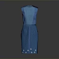 Elegant Blue Sleeveless Dress With White Floral Decorations And Classic Design