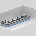 Modern Monitoring Room Control Console With Multiple Workstations Blue Lighting And Screens