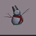 Game Movie Character Snowman With Silver Bucket Hat Red Scarf And Stick Arms