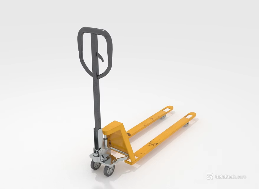 Yellow Manual Pallet Jack With Black Handle And Steel Forks And Wheels 3d model 