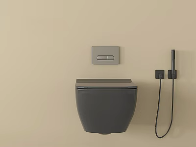 Modern Black Wall Mounted Toilet with Square Control Panel on Beige Wall 3d model